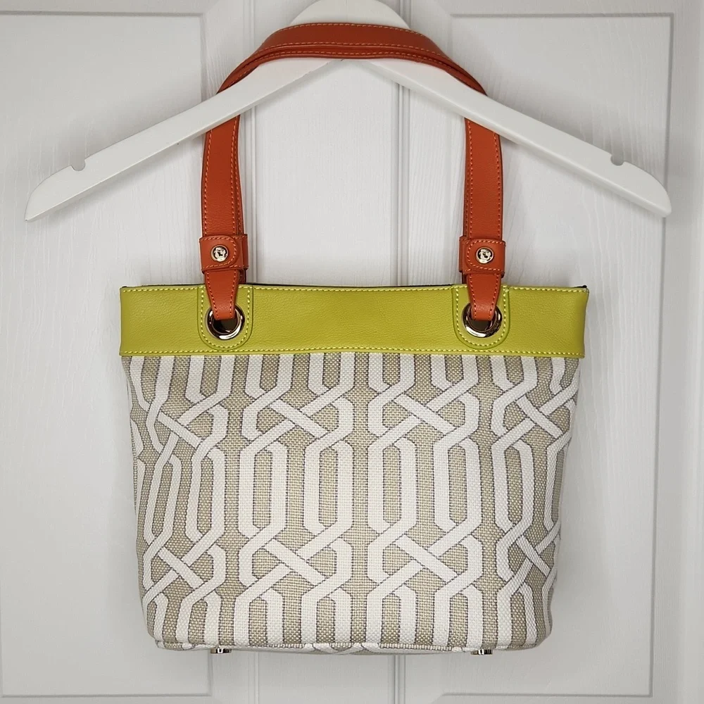 Spartina 449 Veranda Day tote shoulder purse lime green beige coastal leather - Picture 3 of 10